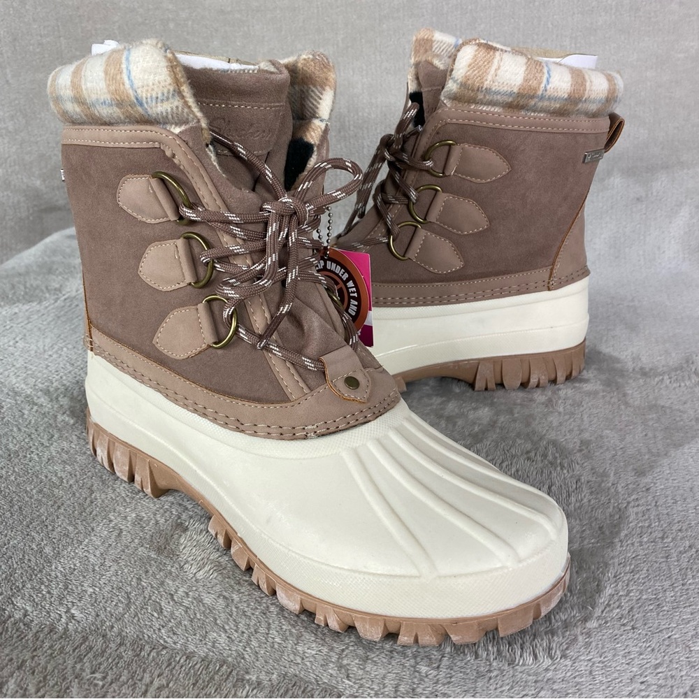 Skechers Windom Boots Womens Size 8 Tan Waterproof Duck Snow Winter Faux Fur NEW - Picture 3 of 13